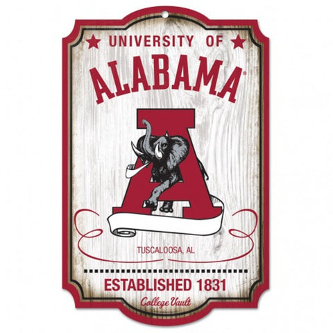 Alabama Crimson Tide Wood Sign College Vault 11" x 17"