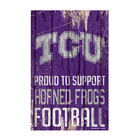 Texas Christian Horned Frogs Sign 11x17 Wood Proud to Support Design 