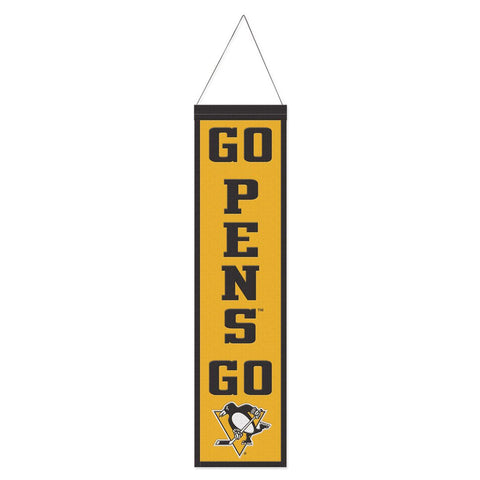 Pittsburgh Penguins Banner Wool 8x32 Heritage Slogan Design Special Order