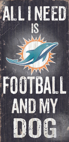Miami Dolphins Wood Sign Football and Dog 6"x12"