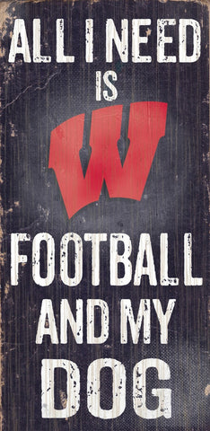 Wisconsin Badgers Wood Sign Football and Dog 6"x12"