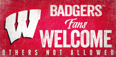 Wisconsin Badgers Wood Sign Fans Welcome 12x6 Special Order
