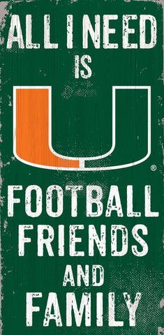 Miami Hurricanes Sign Wood 6x12 Football Friends and Family Design Color Special Order