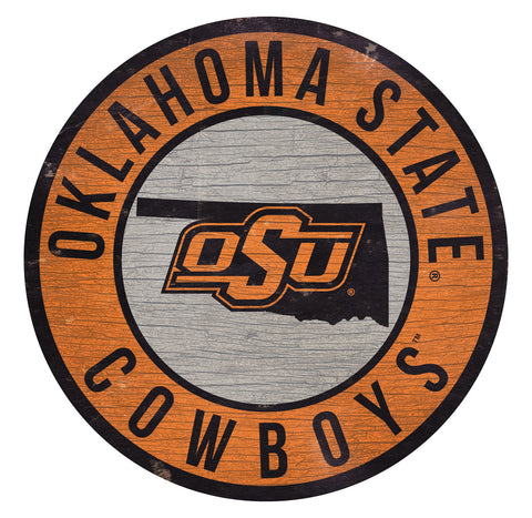 Oklahoma State Cowboys Sign Wood 12 Inch Round State Design Special Order