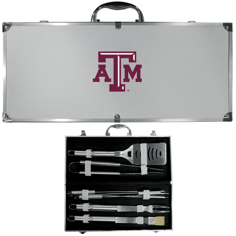 Texas A & M Aggies 8 pc BBQ Set - Stainless Steel w/Metal Case