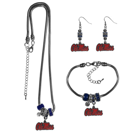 Ole Miss Rebels   Euro Bead Jewelry 3 piece Set 