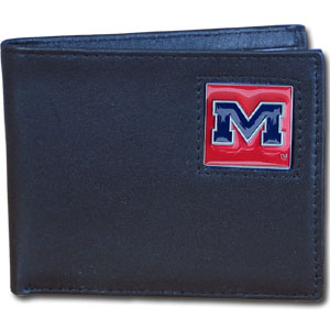Ole Miss Rebels   Leather Bi fold Wallet Packaged in Gift Box 