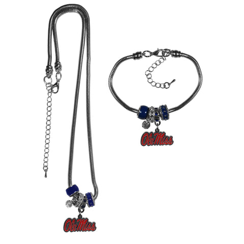 Ole Miss Rebels   Euro Bead Necklace and Bracelet Set 