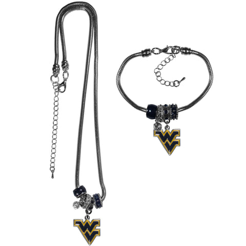 W. Virginia Mountaineers Euro Bead Necklace and Bracelet Set