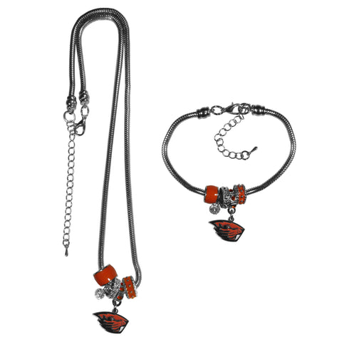 Oregon St. Beavers Euro Bead Necklace and Bracelet Set