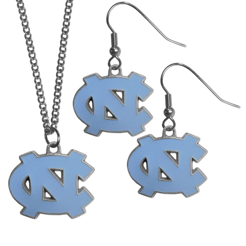 N. Carolina Tar Heels Dangle Earrings and Chain Necklace Set