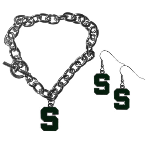 Michigan St. Spartans Chain Bracelet and Dangle Earring Set