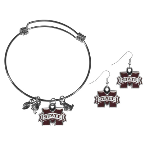 Mississippi St. Bulldogs Dangle Earrings and Charm Bangle Bracelet Set