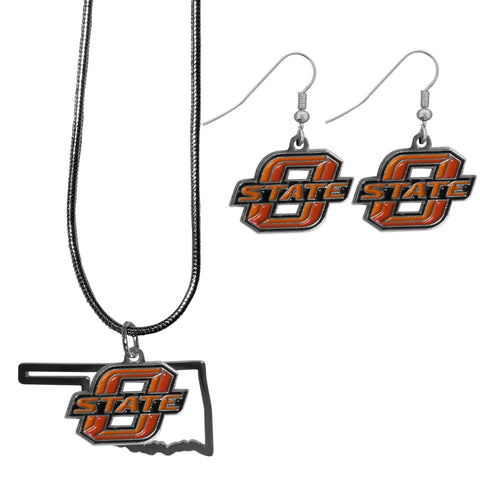 Oklahoma St. Cowboys Dangle Earrings and State Necklace Set