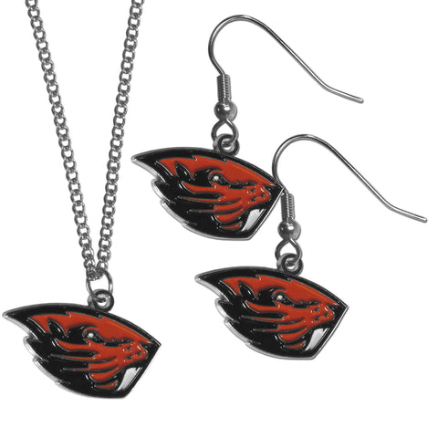 Oregon St. Beavers Dangle Earrings and Chain Necklace Set