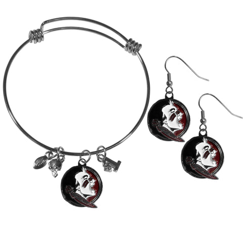 Florida St. Seminoles Dangle Earrings and Charm Bangle Bracelet Set
