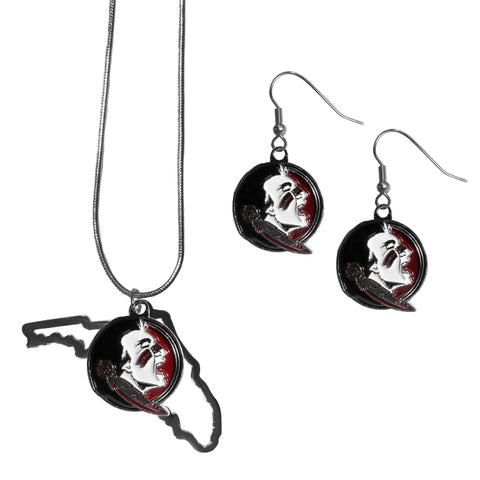 Florida St. Seminoles Dangle Earrings and State Necklace Set