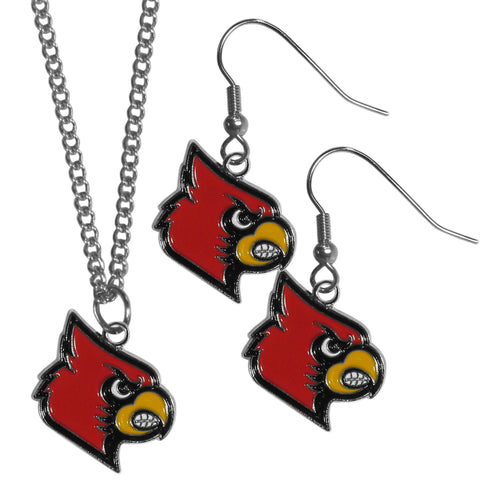 Louisville Cardinals Dangle Earrings and Chain Necklace Set