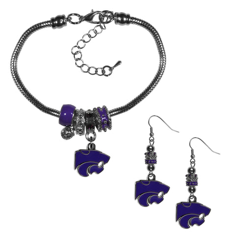 Kansas St. Wildcats Euro Bead Earrings and Bracelet Set