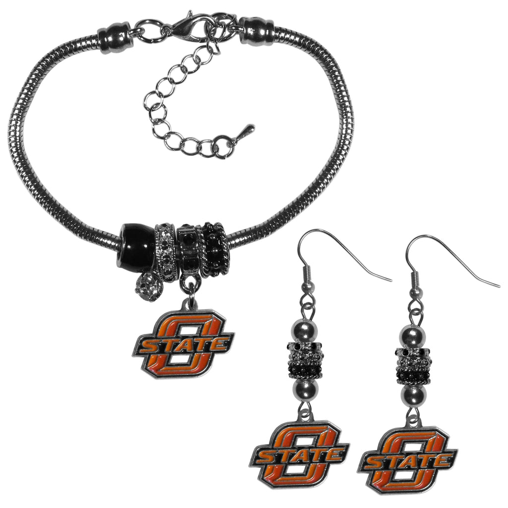 Oklahoma St. Cowboys Euro Bead Earrings and Bracelet Set