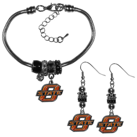 Oklahoma St. Cowboys Euro Bead Earrings and Bracelet Set