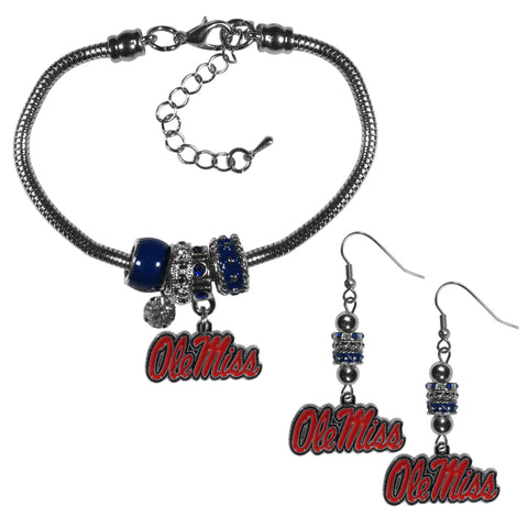 Ole Miss Rebels   Euro Bead Earrings and Bracelet Set 