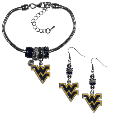 W. Virginia Mountaineers Euro Bead Earrings and Bracelet Set