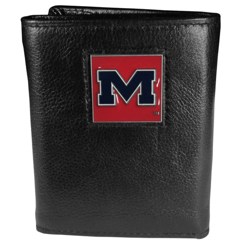 Ole Miss Rebels   Deluxe Leather Tri fold Wallet Packaged in Gift Box 