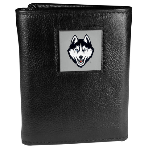 UCONN Huskies Leather Trifold Wallet - Deluxe Packaged in Gift Box