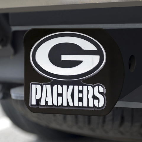 Green Bay Packers Hitch Cover Chrome on Black 3.4"x4" 