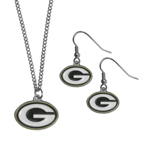 Green Bay Packers Dangle Earrings and Chain Necklace Set