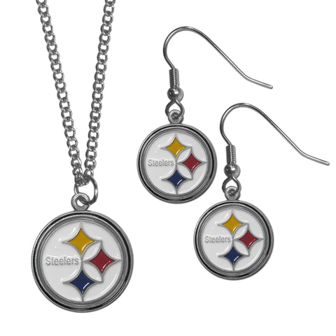 Pittsburgh Steelers Dangle Earrings and Chain Necklace Set