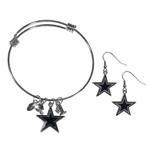 Dallas Cowboys Earrings - Dangle Style and Charm Bangle Bracelet Set