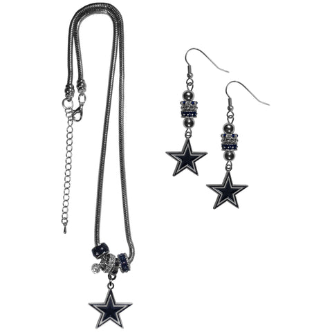 Dallas Cowboys Euro Bead Earrings and Necklace Set