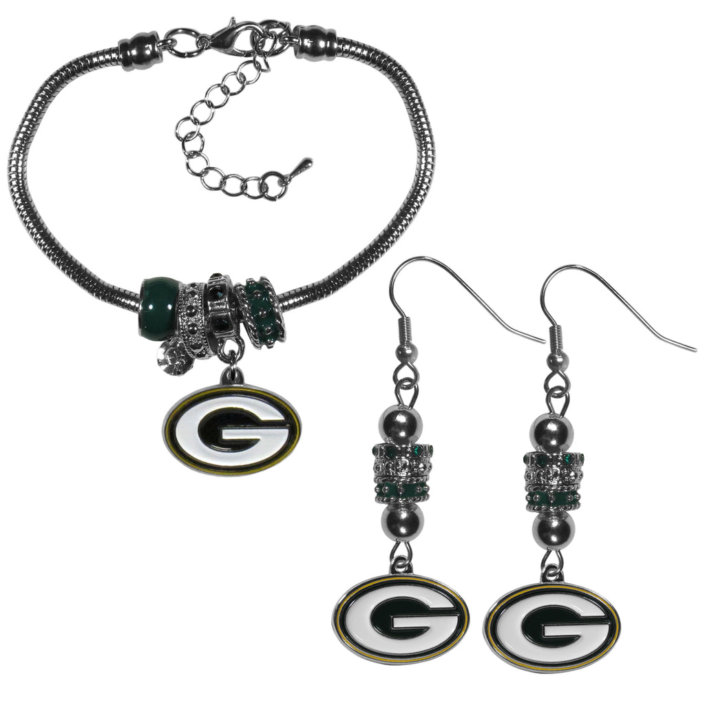 Green Bay Packers Euro Bead Earrings and Bracelet Set