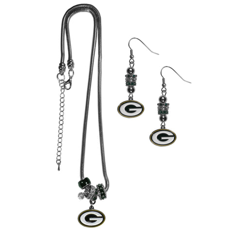 Green Bay Packers Euro Bead Earrings and Necklace Set