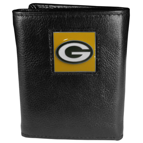 Green Bay Packers Deluxe Leather Trifold Wallet Packaged in Gift Box