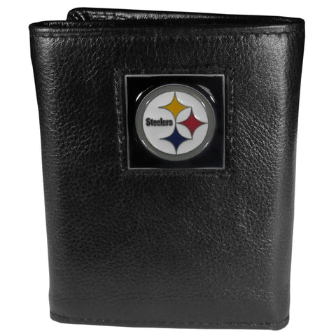 Pittsburgh Steelers Deluxe Leather Trifold Wallet Packaged in Gift Box