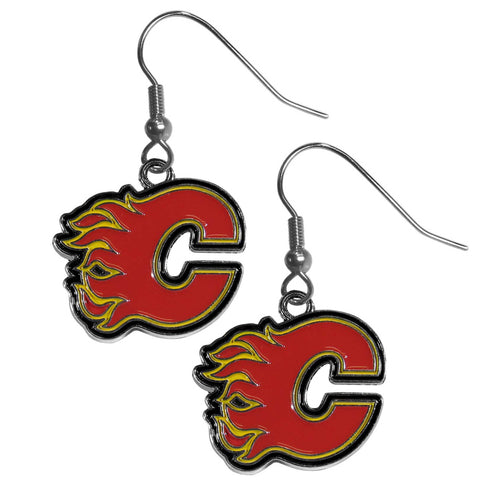 Calgary Flames   Chrome Dangle Earrings 