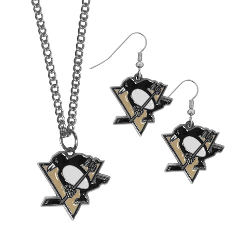 Pittsburgh Penguins® Earrings - Dangle Style and Chain Necklace Set