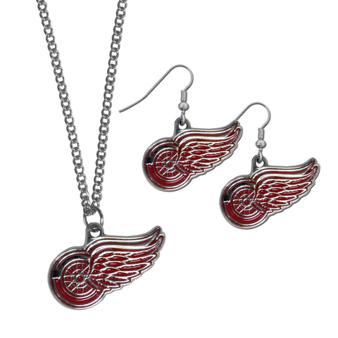 Detroit Red Wings® Earrings - Dangle Style and Chain Necklace Set