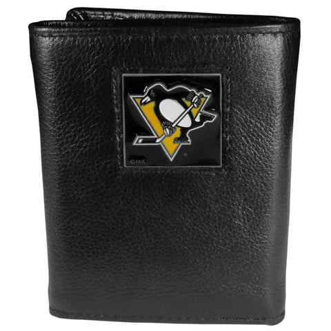 Pittsburgh Penguins® Deluxe Leather Trifold Wallet Packaged in Gift Box