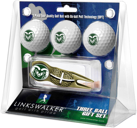 Colorado State Rams Gold Crosshair Divot Tool 3 Ball Gift Pack