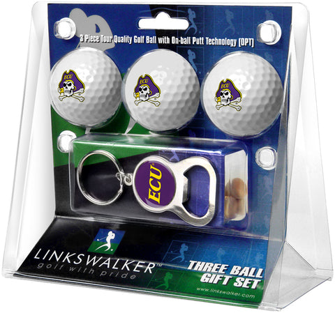 East Carolina Pirates 3 Ball Gift Pack with Key Chain Bottle -  Opener