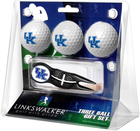 Kentucky Wildcats Black Crosshair Divot Tool 3 Ball Gift Pack  -  Black 