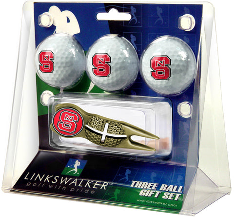 NC State Wolfpack Gold Crosshair Divot Tool 3 Ball Gift Pack