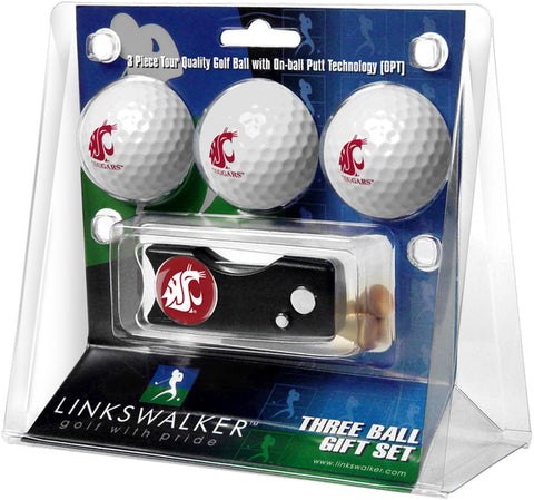 Washington State Cougars Spring Action Divot Tool 3 Ball Gift Pack