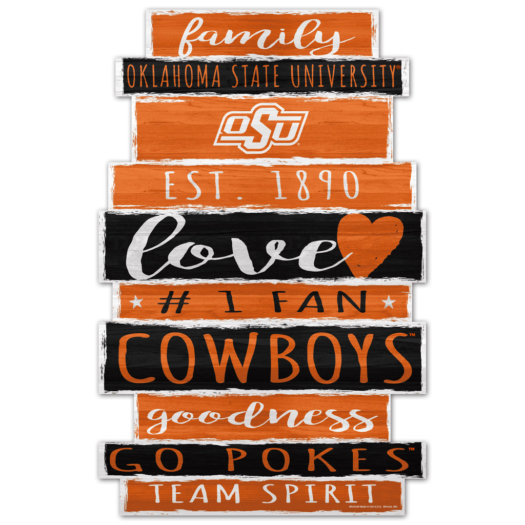Oklahoma State Cowboys Sign 11x17 Wood Family Word
