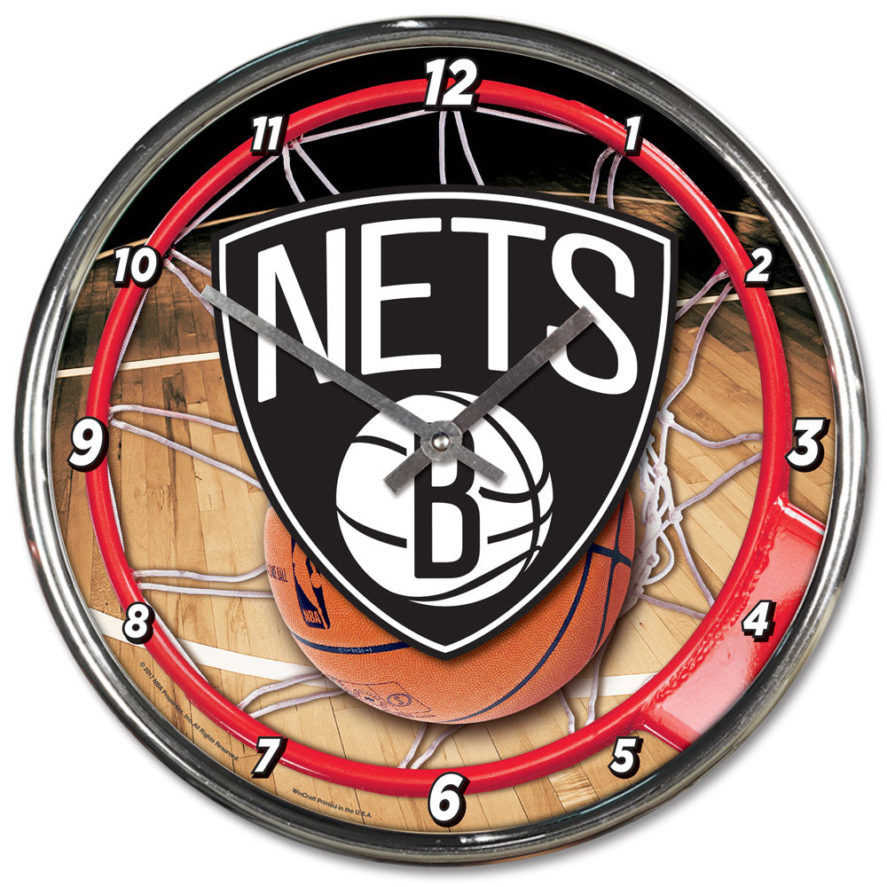 Brooklyn Nets Clock Round Wall Style Chrome Periodic Restock