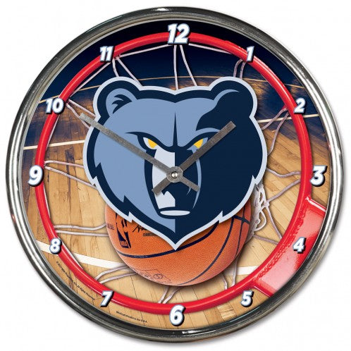 Memphis Grizzlies Clock Round Wall Style Chrome Periodic Restock